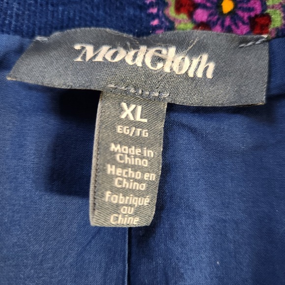 NWT Modcloth Blazer Jacket  Blue Floral Paisley Corduroy Size XL Vibrant 70s - Picture 5 of 9